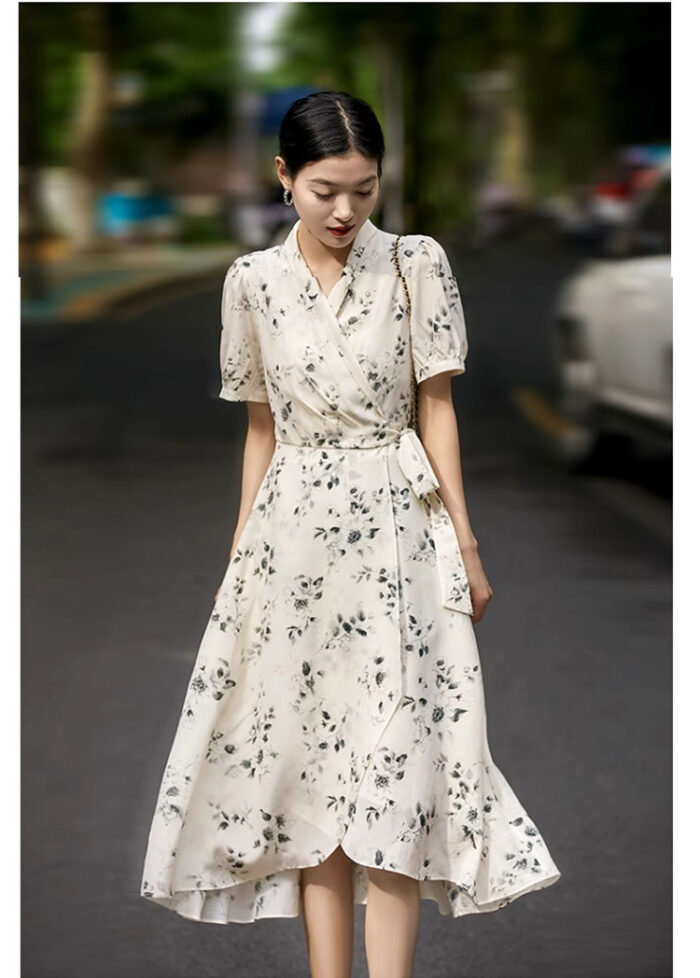 Silk wrapped lace up dress