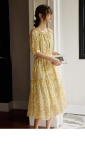 Summer New Elegant Shoulder Hollow Design Feel Lyocell Tencel Dress