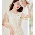 New style silk dress with Chinese tassel embroidery and silk skirt