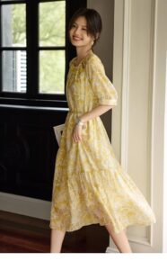Summer New Elegant Shoulder Hollow Design Feel Lyocell Tencel Dress