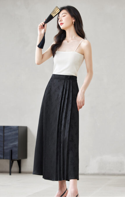 Spring and Autumn new style buckle decoration versatile slimming satin jacquard single skirt
