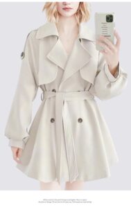 25 year spring suit lapel double breasted trench coat, fashionable waist cinched coat