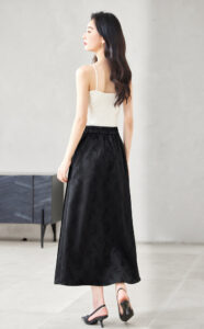 Spring and Autumn new style buckle decoration versatile slimming satin jacquard single skirt
