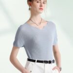 High end fabric, Lyocell Tencel blend, mulberry silk breathable and versatile gold silver silk T-shirt