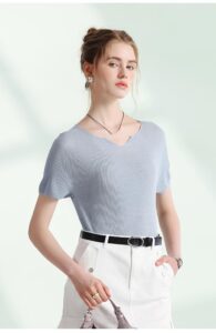High end fabric, Lyocell Tencel blend, mulberry silk breathable and versatile gold silver silk T-shirt