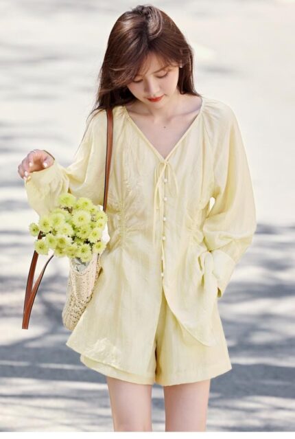Holiday lazy atmosphere loose shirt shorts set