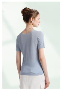 High end fabric, Lyocell Tencel blend, mulberry silk breathable and versatile gold silver silk T-shirt