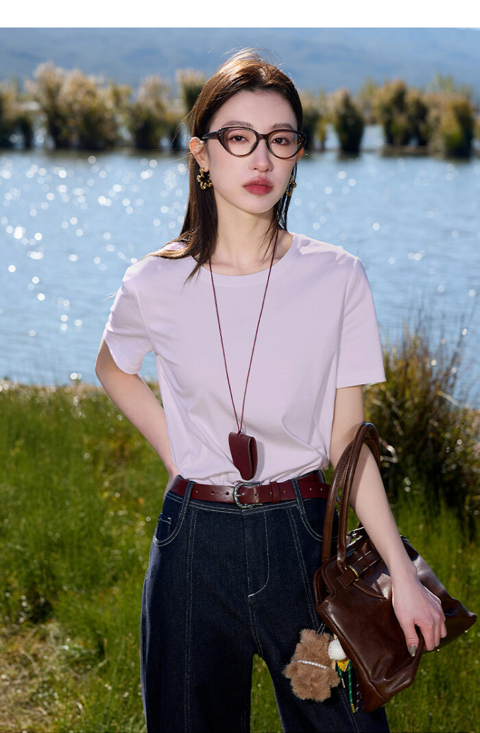 Large size women's clothing 2025 spring new item all cotton basic round neck T-shirt short sleeved