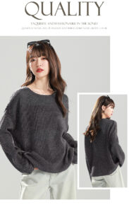 New thin hollowed out round neck knitted hooded sweater with wool content