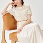 NAWAIN hollow out short sleeved knitted sweater with suspender dress two-piece set