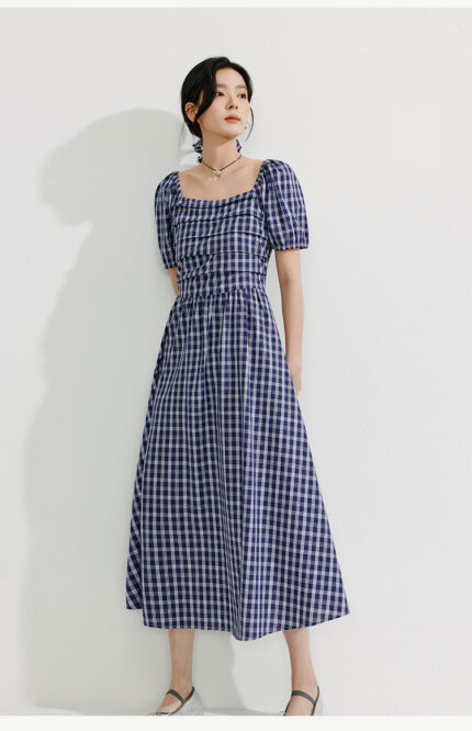 NMAN French plaid square neck dress