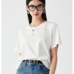Spring and summer round neck solid color skin friendly breathable casual versatile short sleeved women's T-shirt