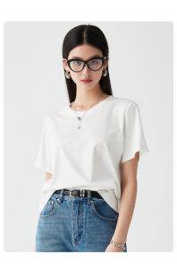 Spring and summer round neck solid color skin friendly breathable casual versatile short sleeved women's T-shirt