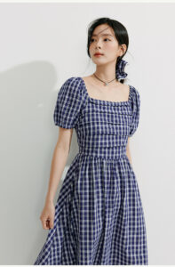 NMAN French plaid square neck dress