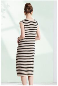 SAITU striped hook and flower hollow knitted straight tube vest dress