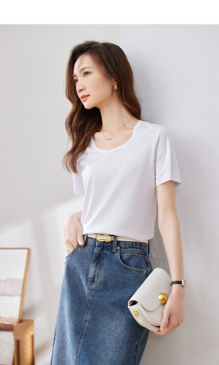 LICI Mulberry Silk Skincare U Neck T-shirt Women's Short Sleeve