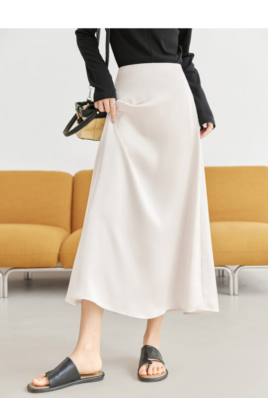 Vestido de satén francés de duibai blanco