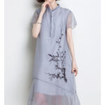 JINJU antique craft embroidered silk cheongsam dress
