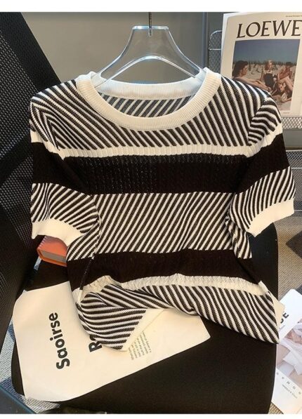 HQMOMO chic high-end ice silk knitted sweater T-shirt