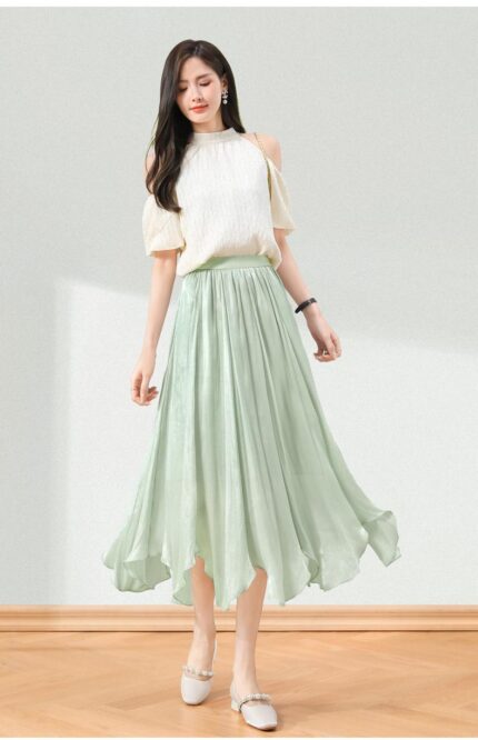 New flowing yarn irregular drape mid length temperament skirt