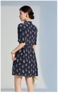 Summer temperament improvement qipao, mulberry silk plate buckle printed dress