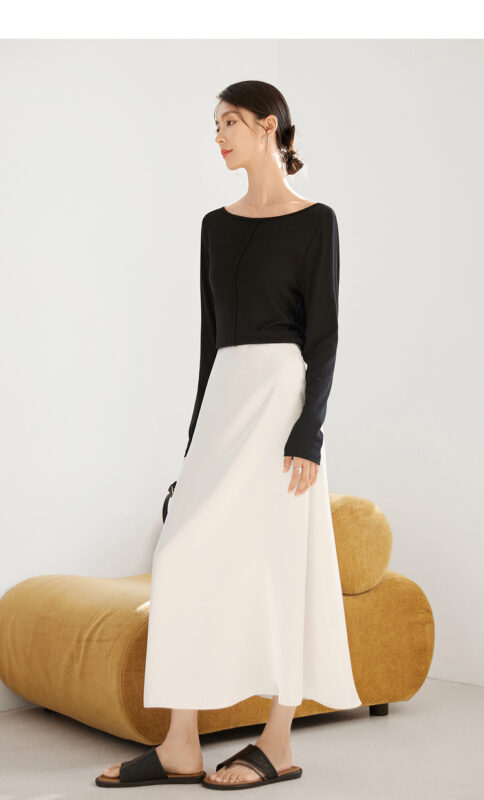 Vestido de satén francés de duibai blanco