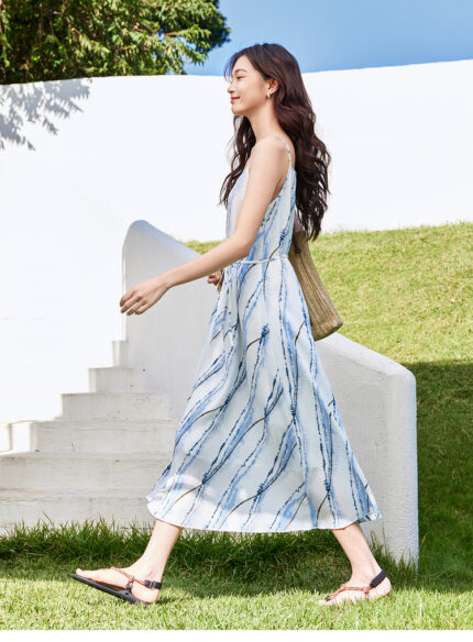 Elegant vacation commuting detachable waistband hanging straight tube suspender dress