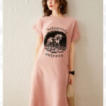 Fashionable loose retro printed slit T-shirt skirt women's dress