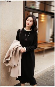 KELE COCO Little Black Skirt Wool Lace Sweater Dress