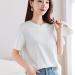 Cotton silk round neck T-shirt for commuting, slimming top for women