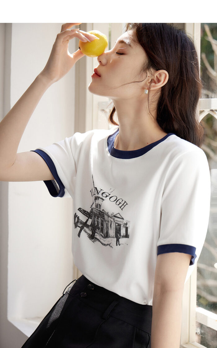 Duibai architectural contrasting printed short sleeved T-shirt