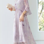 New Purple Ink Painting Printed Mulberry Silk Dress