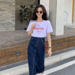 HQOMO back slit deep blue denim skirt