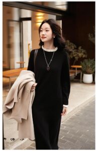 KELE COCO Little Black Skirt Wool Lace Sweater Dress