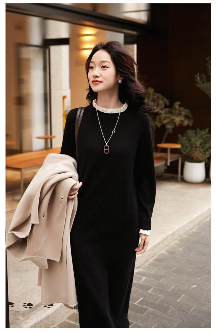 KELE COCO Little Black Skirt Wool Lace Sweater Dress