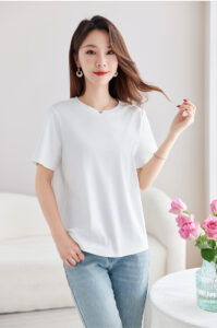 Cotton silk round neck T-shirt for commuting, slimming top for women