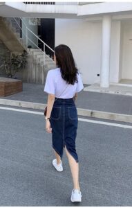 HQOMO back slit deep blue denim skirt