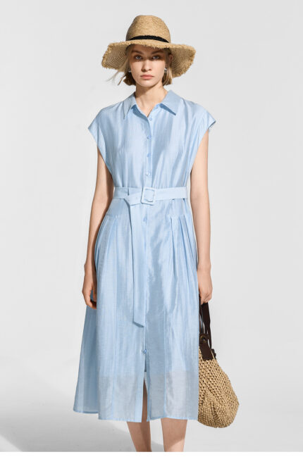 Biselena sleeveless shirt, long skirt, lapel dress