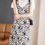 JIUYUEQ fake two-piece printed patchwork dress