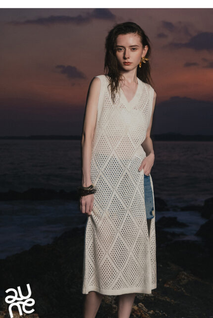 TOYOUTH imitation linen hollow dress