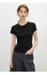 FANSILANEN pink shoulder short sleeved slim fit T-shirt