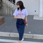 HQOMO back slit deep blue denim skirt