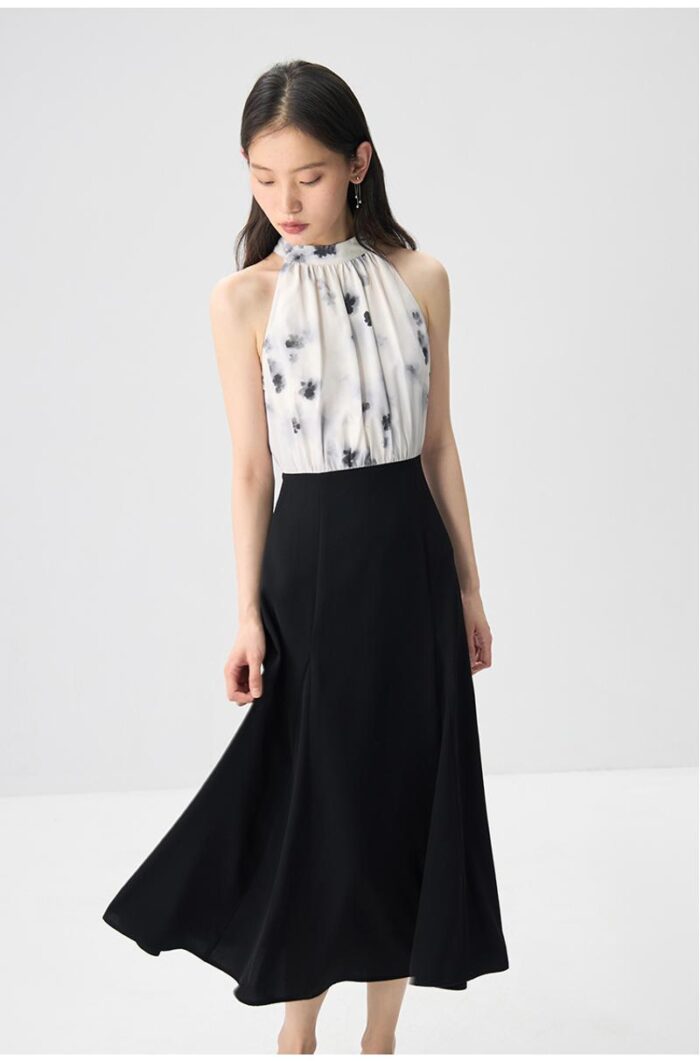 Ziqiao Short Ink Printed Hanging Neck Dress
