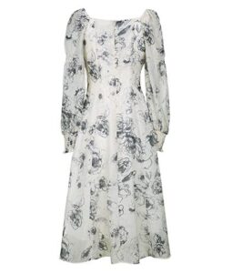MeetMetro square collar printed waist slimming mid length dress
