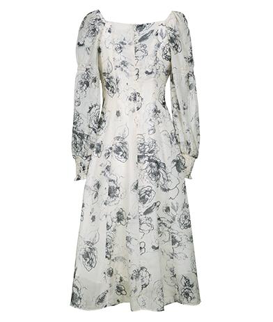 Vestido mediano y mediano con estampado de cuello cuadrado de meetmetro