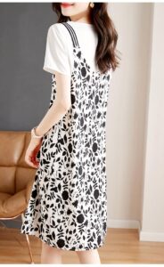 JIUYUEQ fake two-piece printed patchwork dress