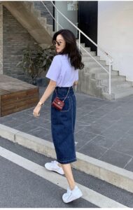 HQOMO back slit deep blue denim skirt