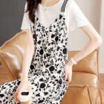 JIUYUEQ fake two-piece printed patchwork dress