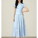 Bow Embroidered T-shirt+Skirt Set
