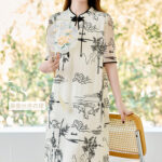 New light luxury satin patchwork lace up slimming dress